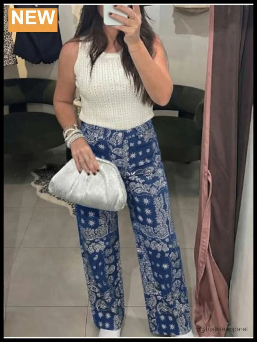 Baggy Wide Leg Jeans High Waist Boho Floral Print Denim Pants with Pockets
